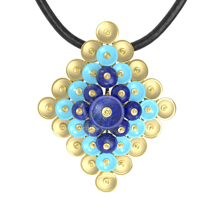 Подвеска из лимонного золота c бирюзой и лазуритом