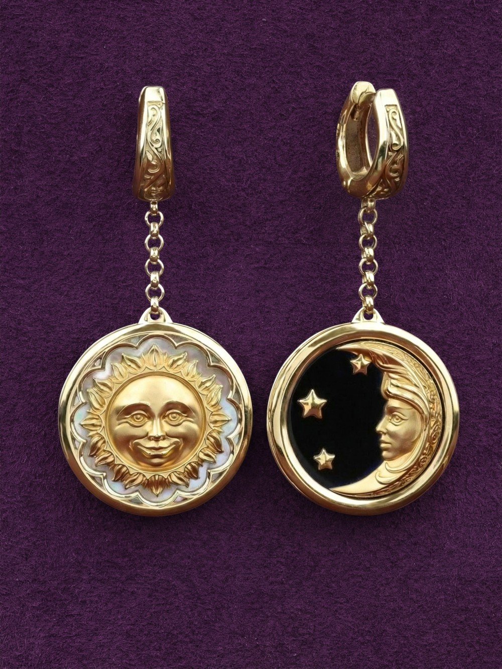 Серьги из лимонного золота c ониксом и перламутром