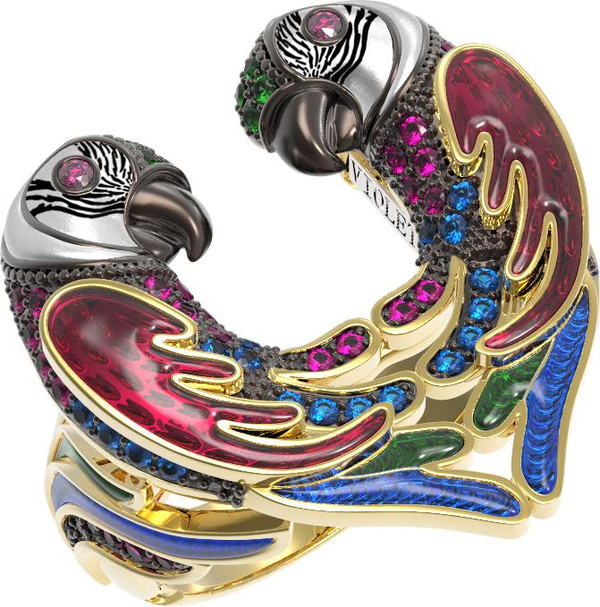 Кольцо из лимонного золота c эмаль и фианитом