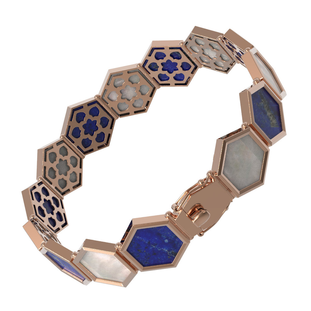 Браслет из золота c лазуритом и перламутром