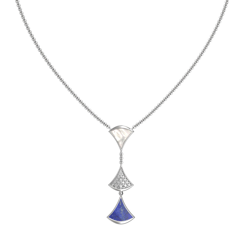 Колье из белого золота c бриллиантами, лазуритом и перламутром