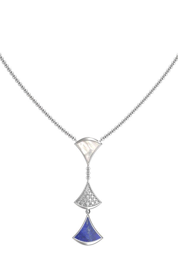 Колье из белого золота c бриллиантами, лазуритом и перламутром