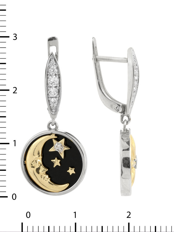 Серьги из белого золота c бриллиантами, ониксом и перламутром