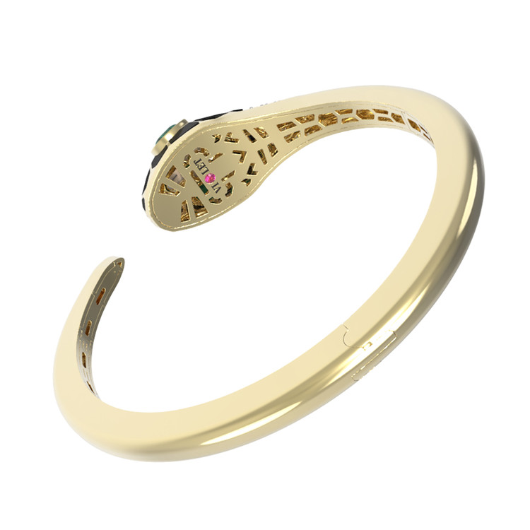 Браслет из лимонного золота c бриллиантами, рубином, ониксом, малахитом и перламутром