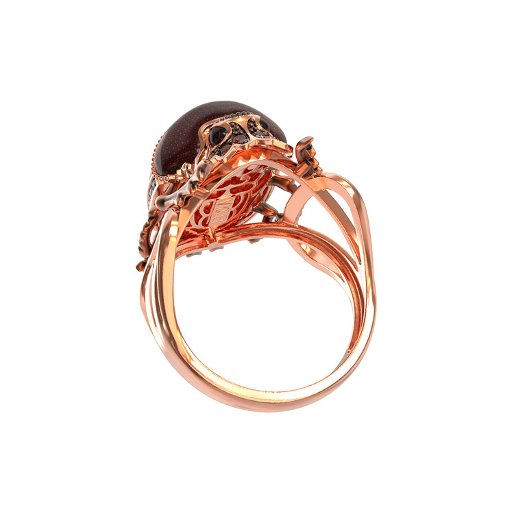 Кольцо из золота c эмаль , фианитом и гранатом