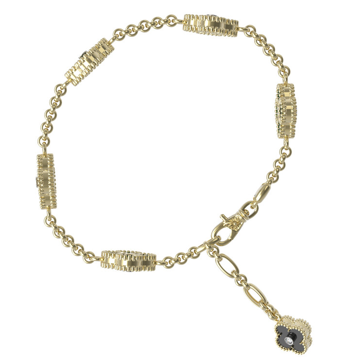 Браслет из лимонного золота c бриллиантами, ониксом и перламутром