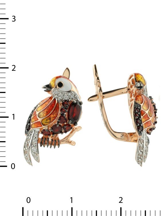 Серьги из золота c эмаль , фианитом и гранатом