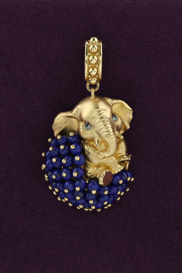 Подвеска из лимонного золота c эмаль и лазуритом