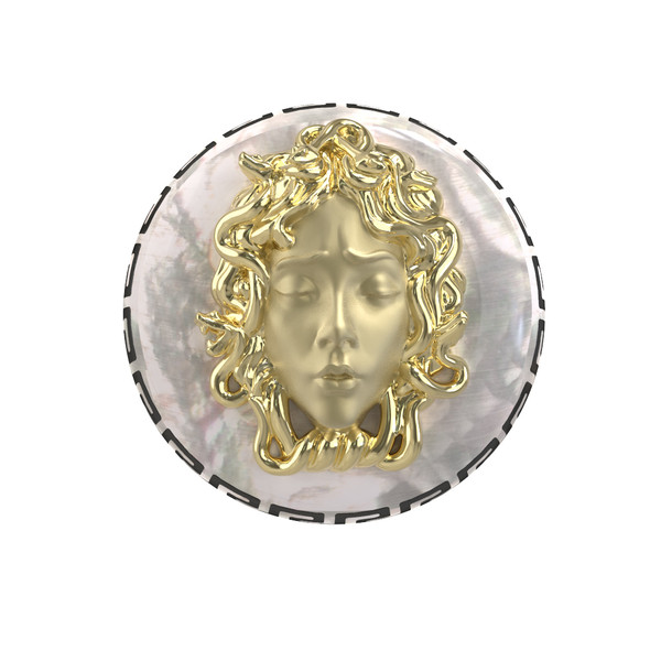 Кольцо из лимонного золота c эмалью и перламутром