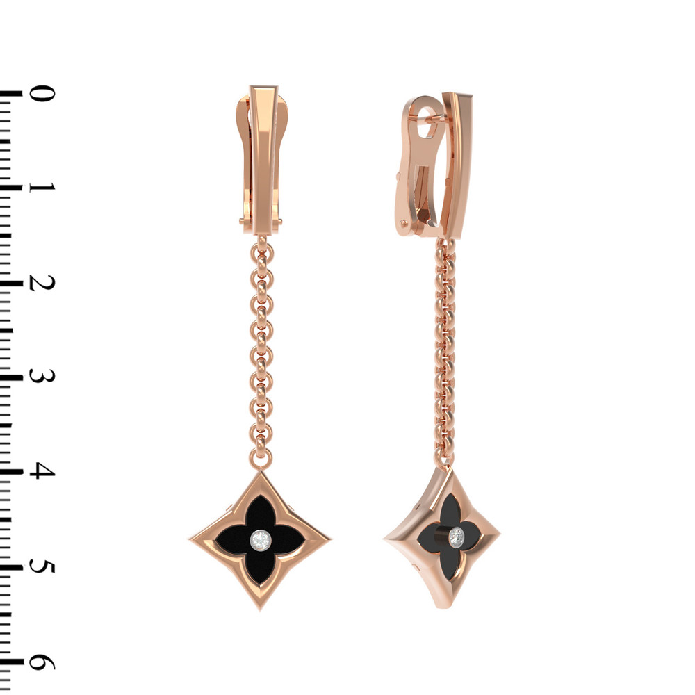 Серьги из золота c бриллиантами и ониксом