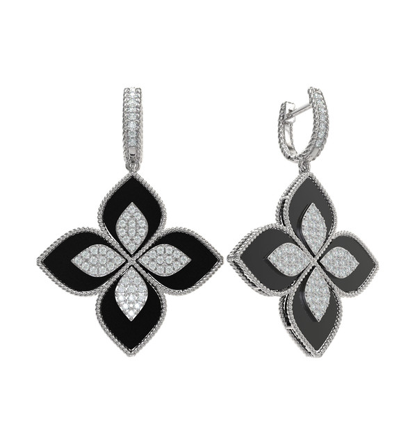 Серьги из белого золота c бриллиантами и ониксом