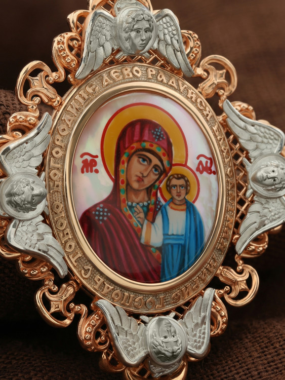 Образок из золота c эмаль и перламутром