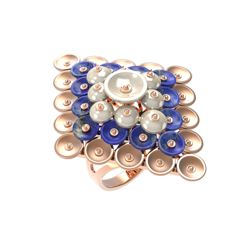 Кольцо из золота c лазуритом и перламутром