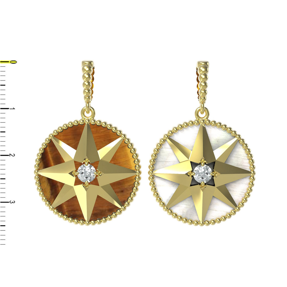 Подвеска из лимонного золота c фианитом, тигровым глазом и перламутром