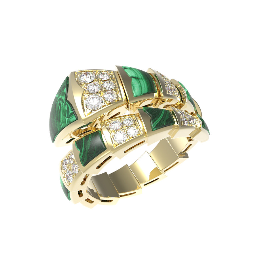 Кольцо из лимонного золота c бриллиантами и малахитом