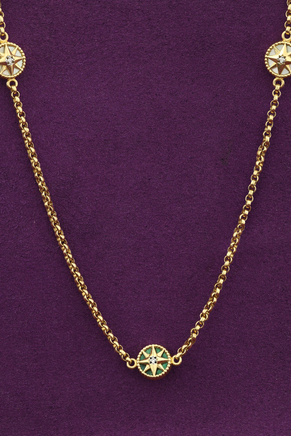 Колье из лимонного золота c бриллиантами, малахитом и перламутром