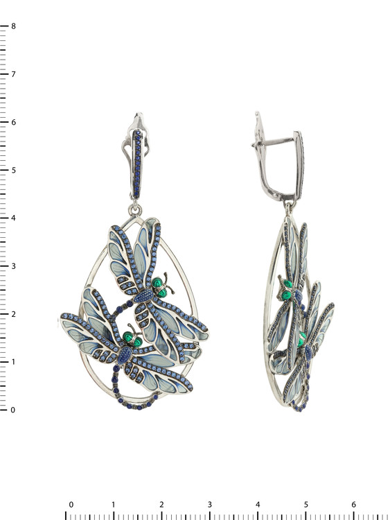 Серьги из белого золота c сапфиром и эмалью