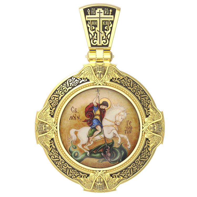 Образок из лимонного золота c эмаль , иконописью и темперой