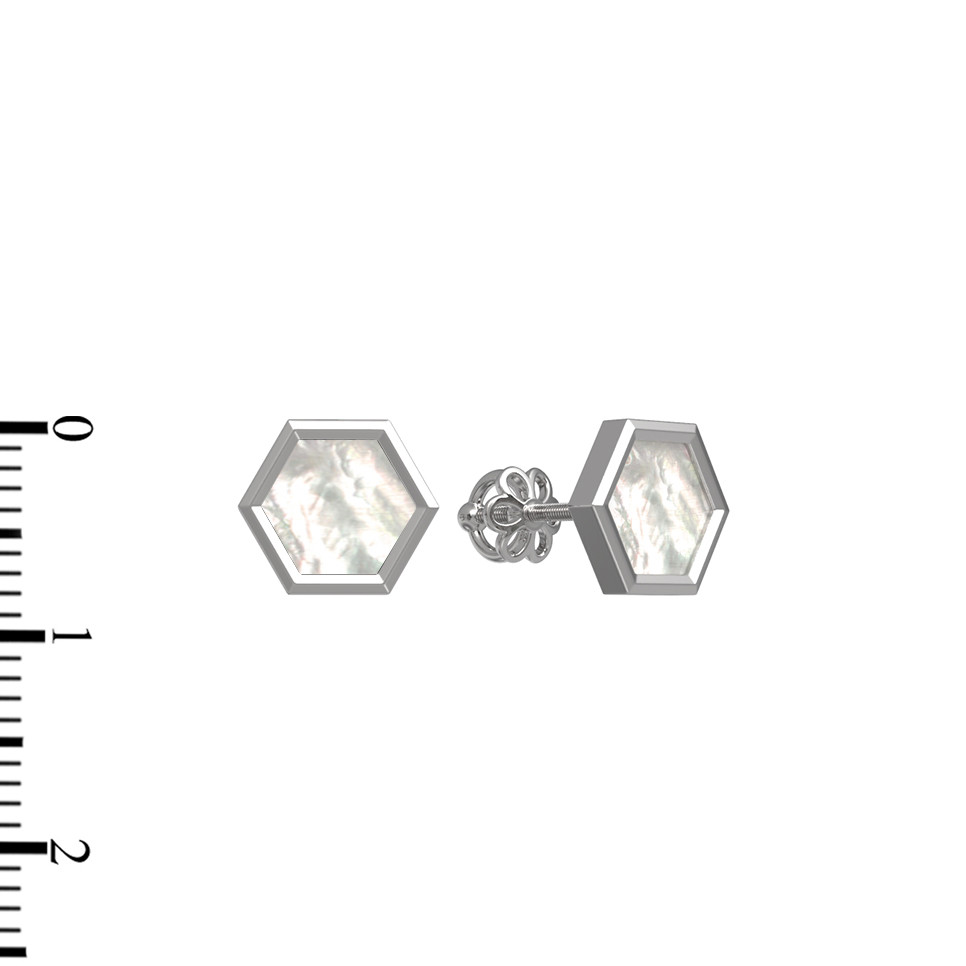 Серьги из белого золота c ониксом и перламутром