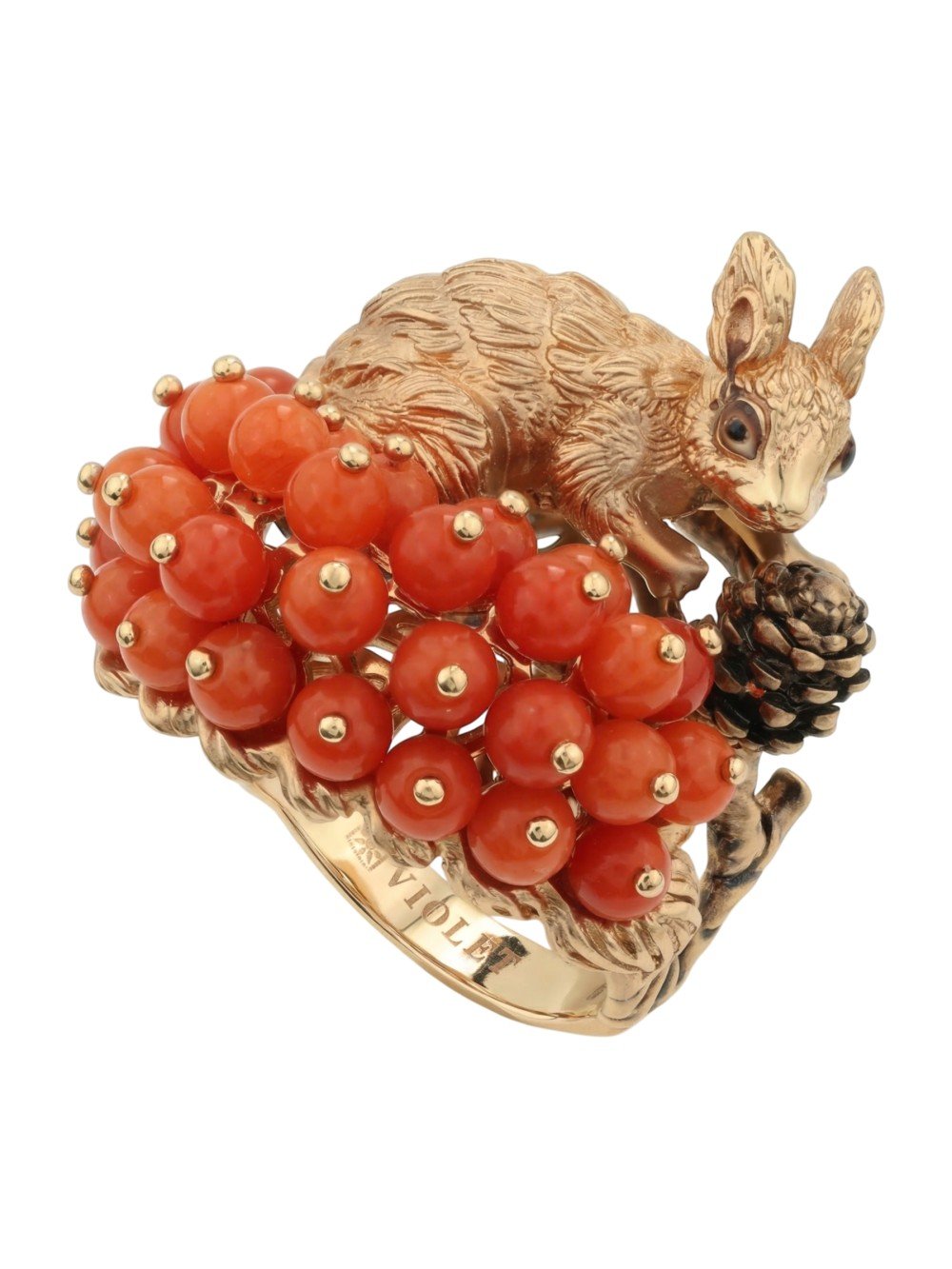 Кольцо из золота c эмалью и кораллом