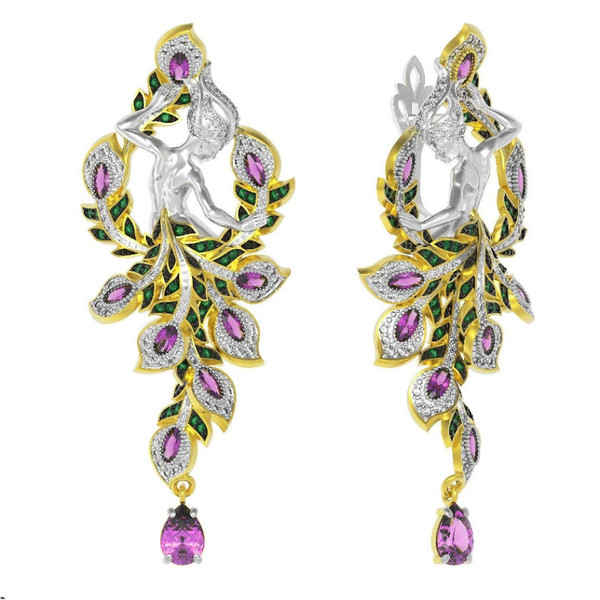 Серьги из лимонного золота c фианитом и аметистом