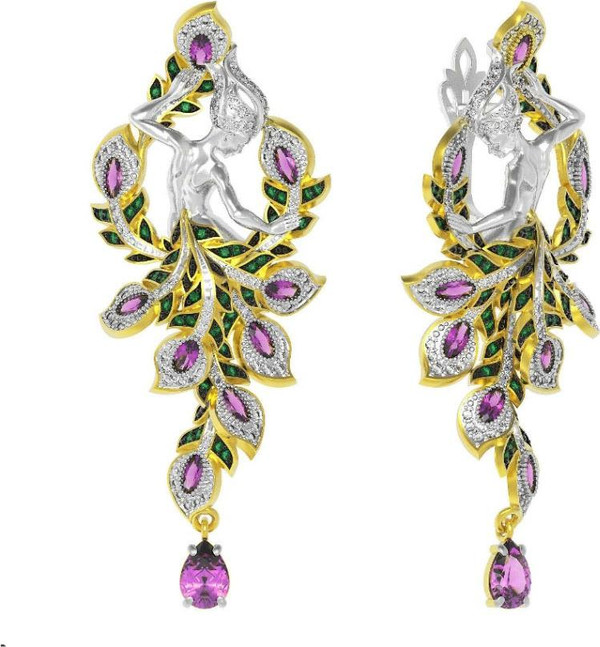 Серьги из лимонного золота c фианитом и аметистом