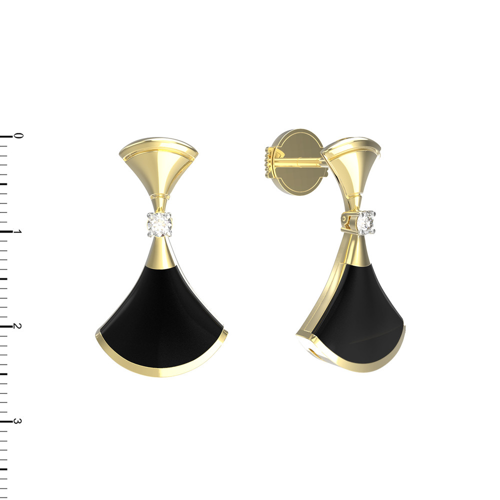 Серьги из лимонного золота c бриллиантами и ониксом