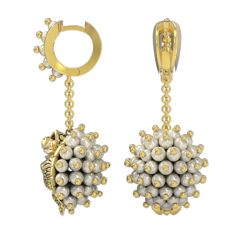 Серьги из лимонного золота c эмалью и жемчугом