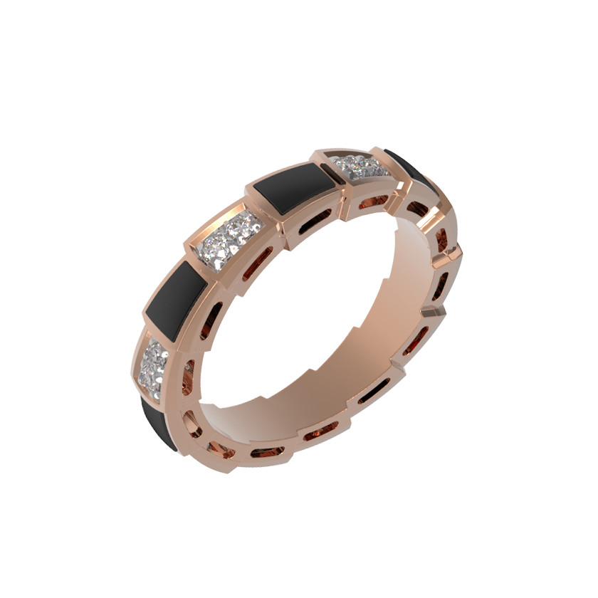 Кольцо из золота c бриллиантами и ониксом