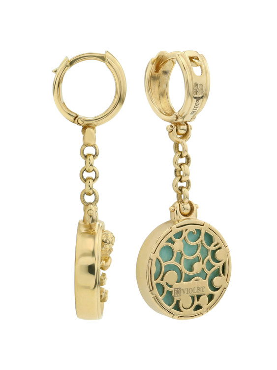 Серьги из лимонного золота c бирюзой и перламутром