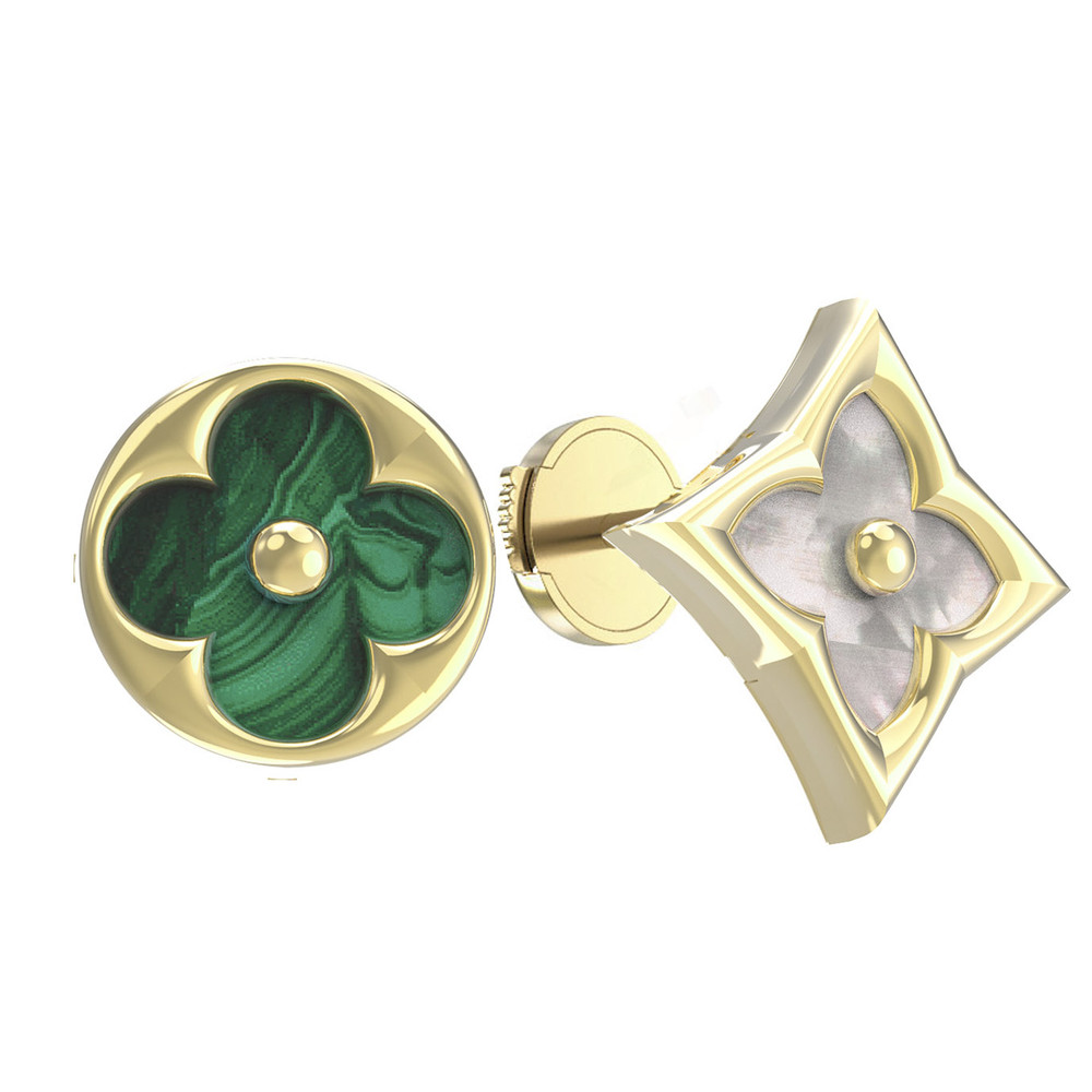 Серьги из лимонного золота c малахитом и перламутром