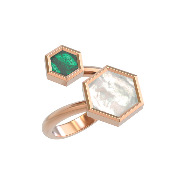 Кольцо из золота c малахитом и перламутром