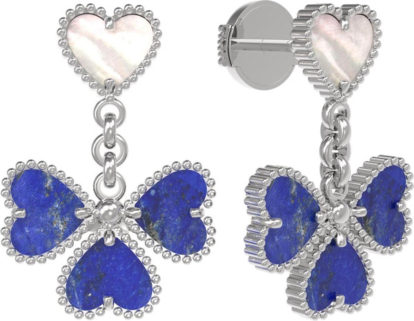 Серьги из белого золота c лазуритом и перламутром