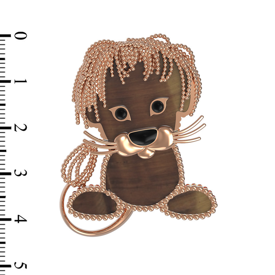 Брошь из золота c эмаль и тигровым глазом