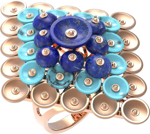 Кольцо из золота c бирюзой и лазуритом