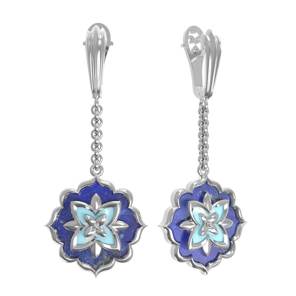 Серьги из белого золота c бирюзой и лазуритом