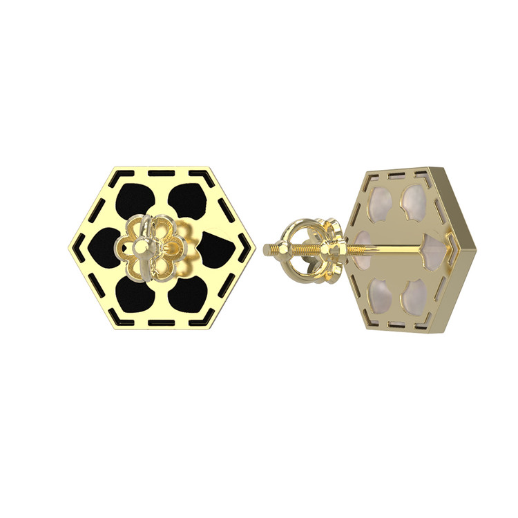 Серьги из лимонного золота c ониксом и перламутром