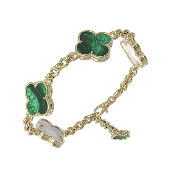 Браслет из лимонного золота c малахитом и перламутром
