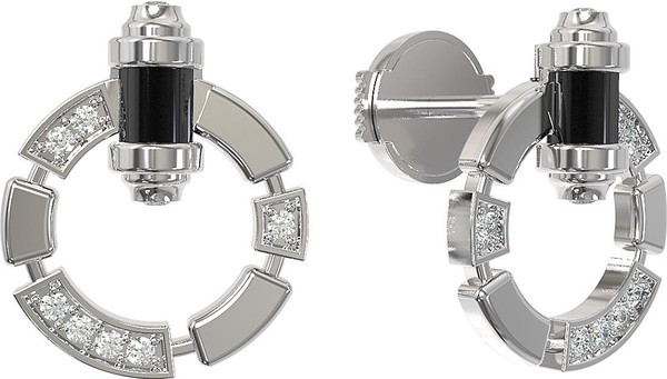 Серьги из белого золота c бриллиантами и ониксом