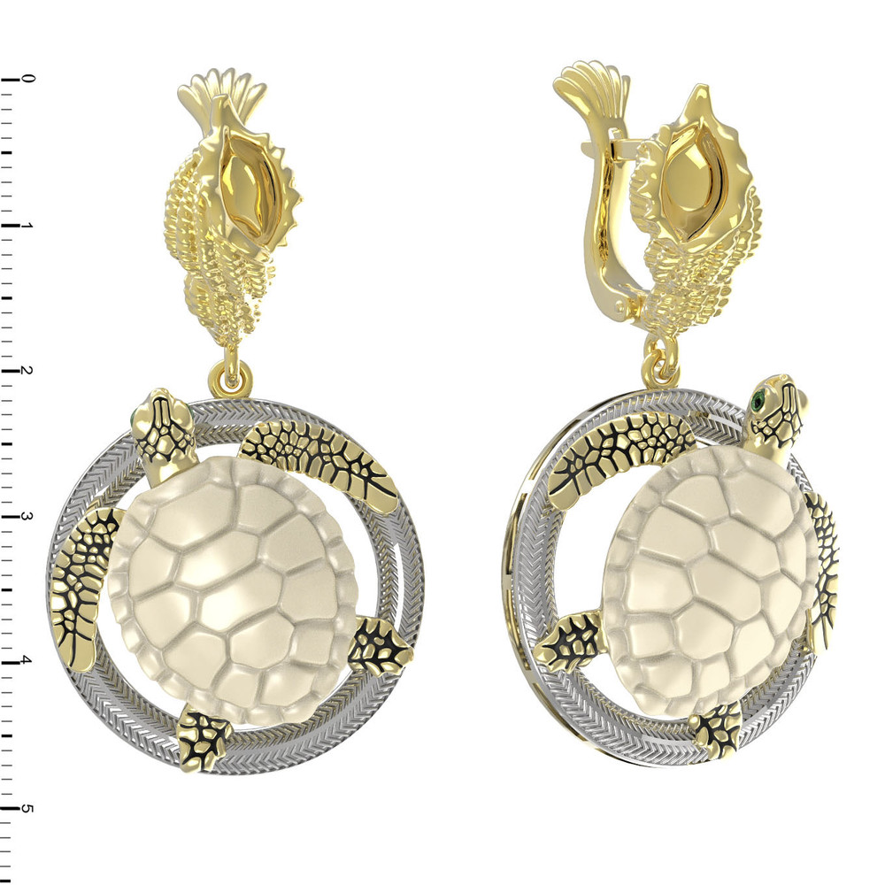 Серьги из лимонного золота c эмаль и бивнем мамонта