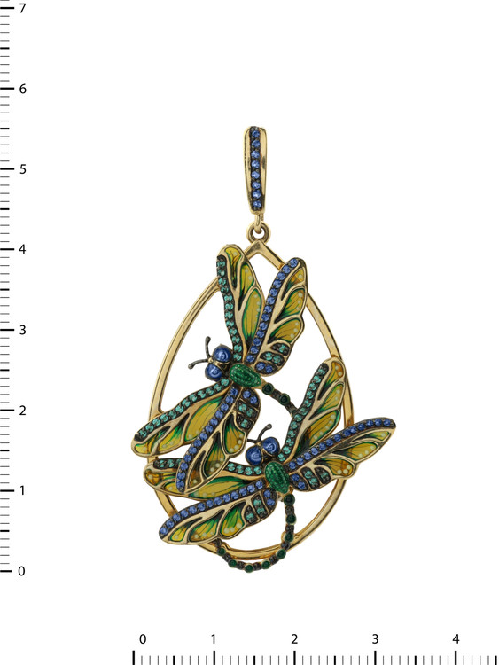 Подвеска из лимонного золота c сапфиром, изумрудом и эмалью