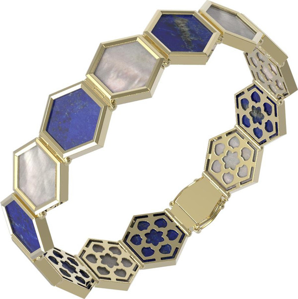 Браслет из лимонного золота c лазуритом и перламутром