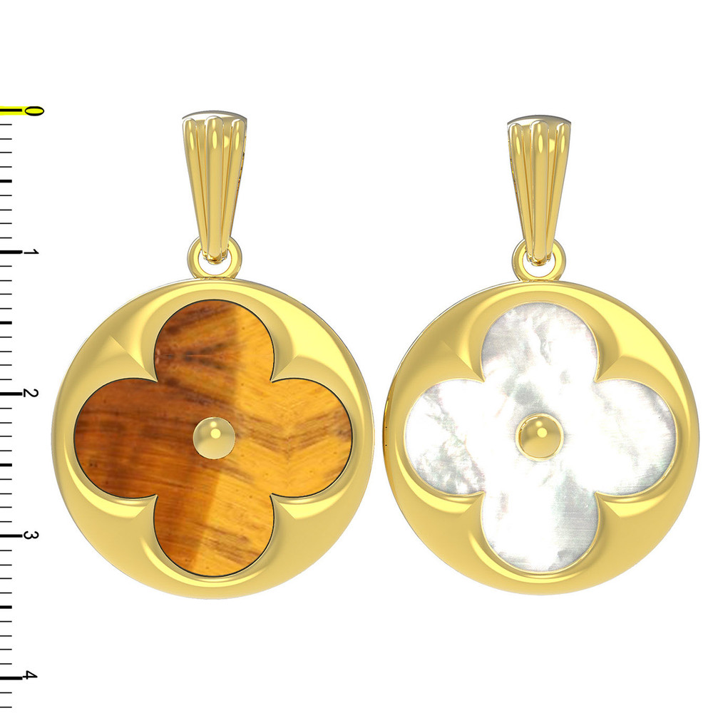 Подвеска из лимонного золота c тигровым глазом и перламутром