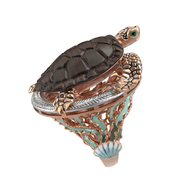 Кольцо из золота c эмалью и железным деревом