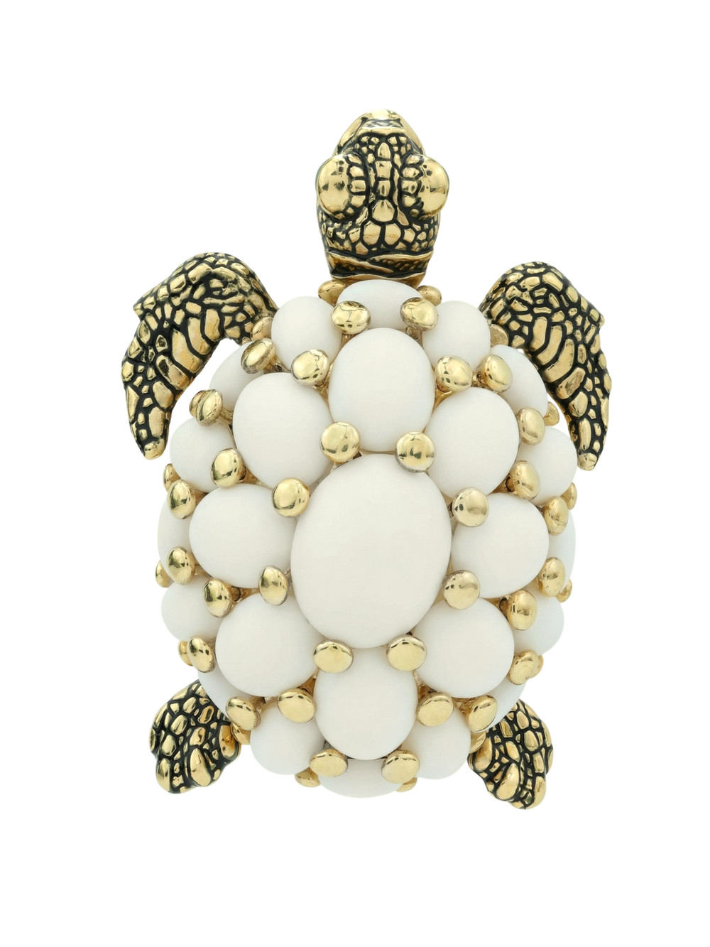 Брошь из лимонного золота c эмаль и бивнем мамонта