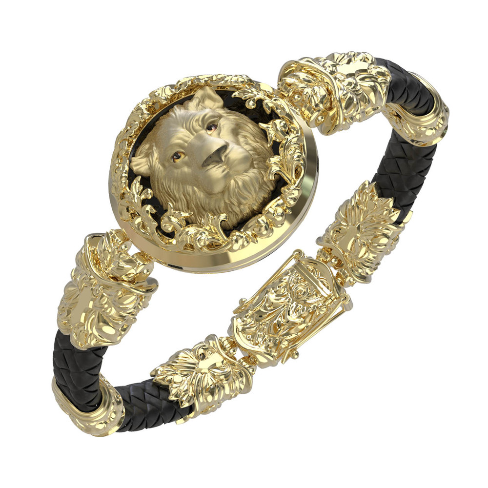 Браслет из лимонного золота c эмаль , шнурком и ониксом