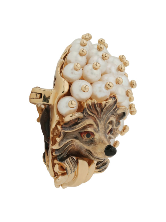 Брошь из золота c эмалью и жемчугом