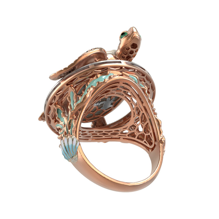 Кольцо из золота c эмалью и бивнем мамонта