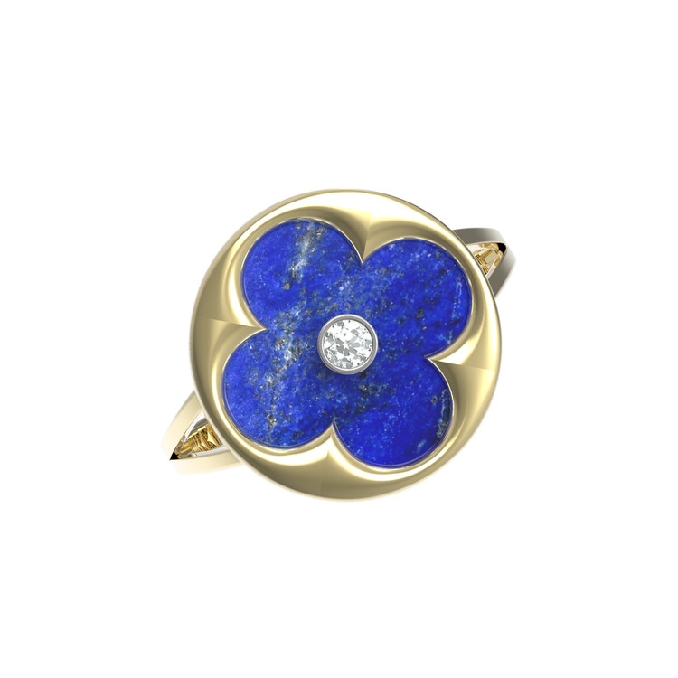 Кольцо из лимонного золота c бриллиантами и лазуритом