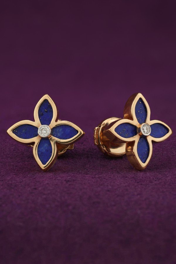 Серьги из золота c бриллиантами и лазуритом